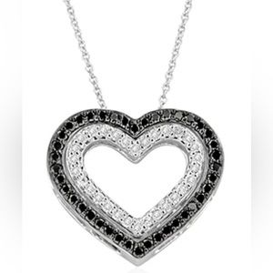 EFFY Jewelry 14k white gold black & white diamonds double heart pendant.